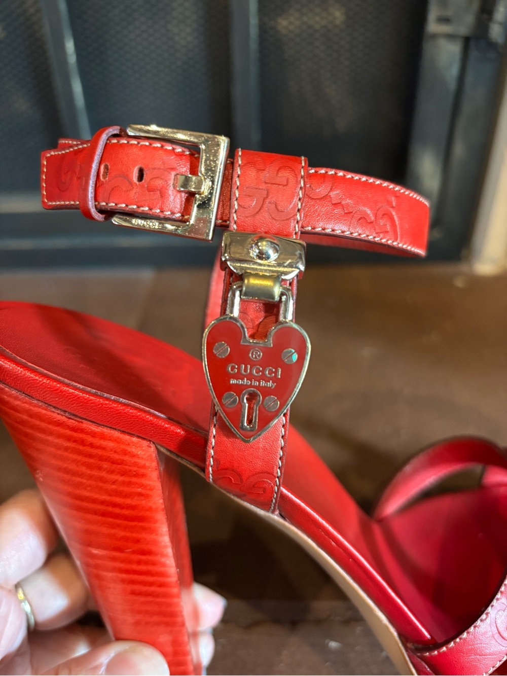 Red Gucci High Heel Ankle-Strap Sandals - Picture 2 of 6